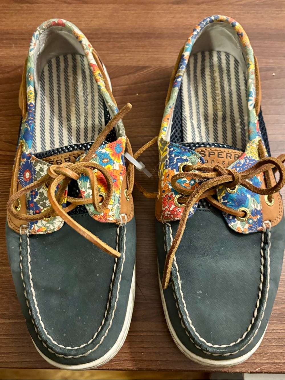 Sperry Navy Boat Shoes with Multicolor Floral Trim